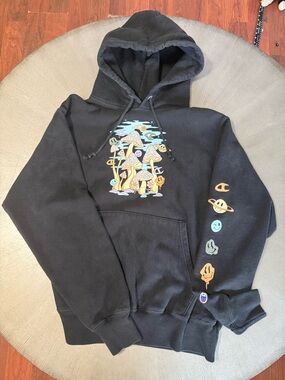 Champion Reverse Weave Hoodie Mushroom Graphic Black Mens Medium Streetwear